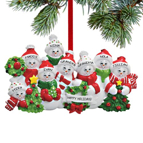 Snowmen with Banner Family of 8 Grandparents Holiday Ornament