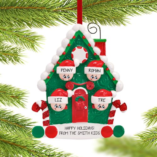 Candy Cane House 4 Siblings Holiday Ornament