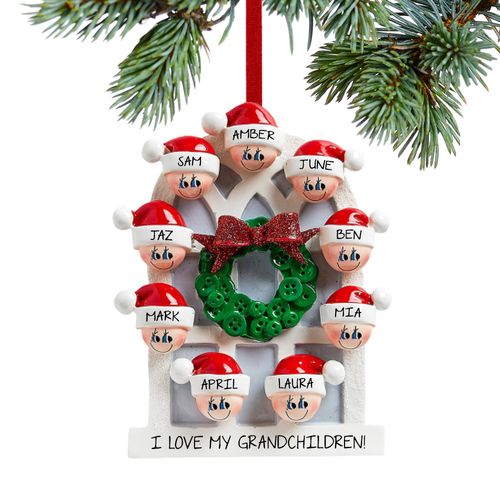 Window Family of 9 Grandparents Holiday Ornament