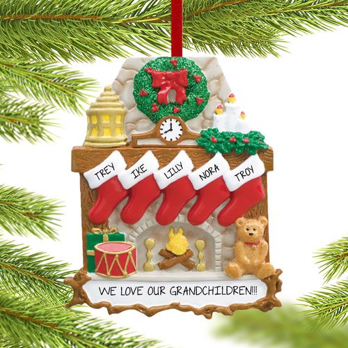 Fireplace 5 Stockings Grandparents Holiday Ornament