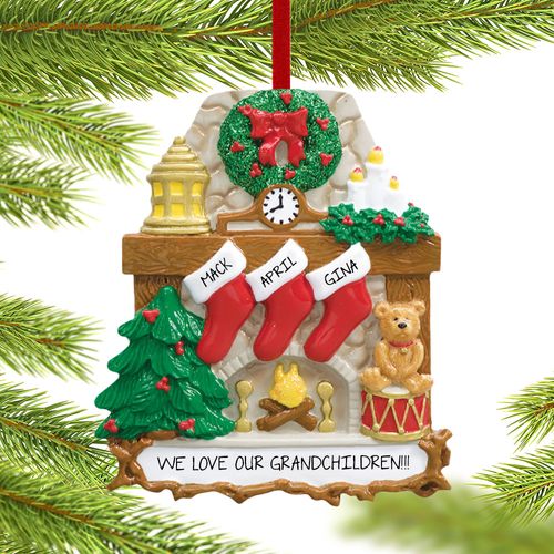 Fireplace 3 Stockings Grandparents Holiday Ornament