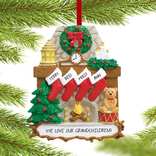 Fireplace 4 Stockings Grandparents Holiday Ornament