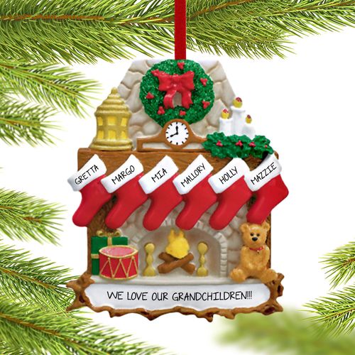 Fireplace 6 Stockings Grandparents Holiday Ornament