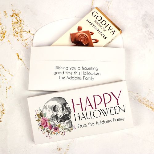 Deluxe Personalized Halloween Floral Skull Godiva Chocolate Bar Gift Box