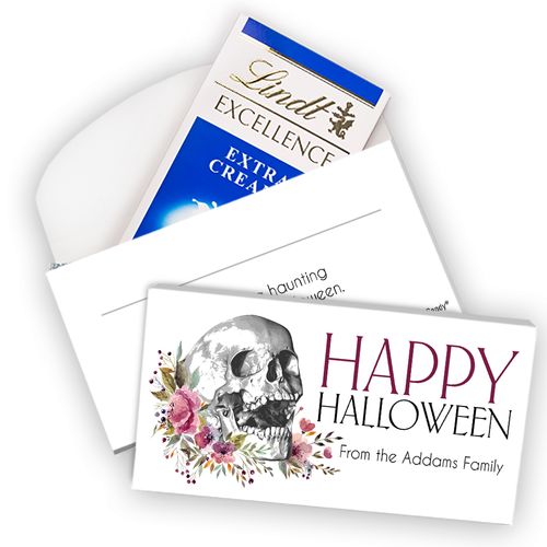 Deluxe Personalized Halloween Floral Skull Lindt Chocolate Bar in Box
