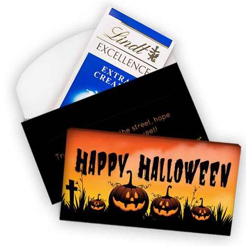 Deluxe Personalized Halloween Jack-O'-Lanterns Lindt Chocolate Bar in Box