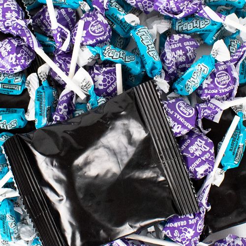 Halloween Candy Mix - Black Skittle Packets, Purple Dum Dums, Blue Raspberry frooties