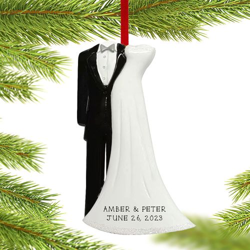 Personalized Wedding Gown and Tux Holiday Ornament