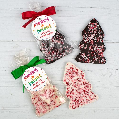 Personalized Christmas Peppermint Bark Tree with Gift Tag - Very Merry