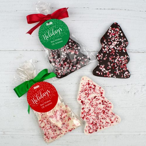 Personalized Christmas Peppermint Bark Tree with Gift Tag - Happy Holidays