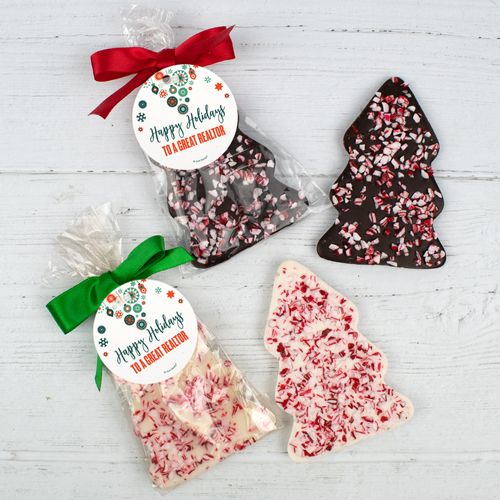 Personalized Christmas Peppermint Bark Tree with Gift Tag - Stars and Snowflakes