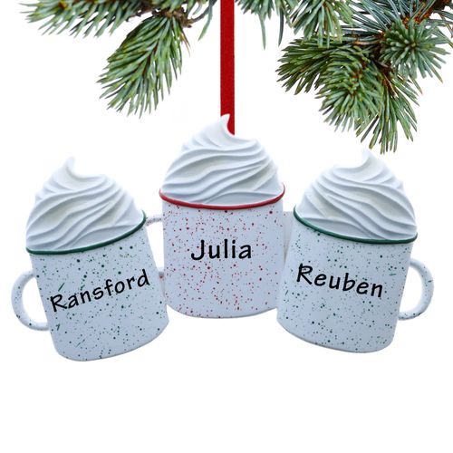 Personalized Hot Cocoa Family of 3 Holiday Ornament