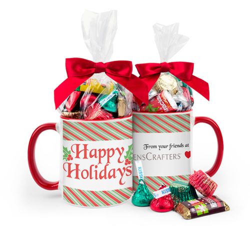 Personalized Christmas Stripes 11oz Mug with Hershey's Holiday Mix