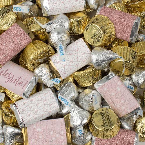 Rose Gold Celebrate! Hershey's Miniatures, Kisses, and Reese's Peanut Butter Cups Candy Mix