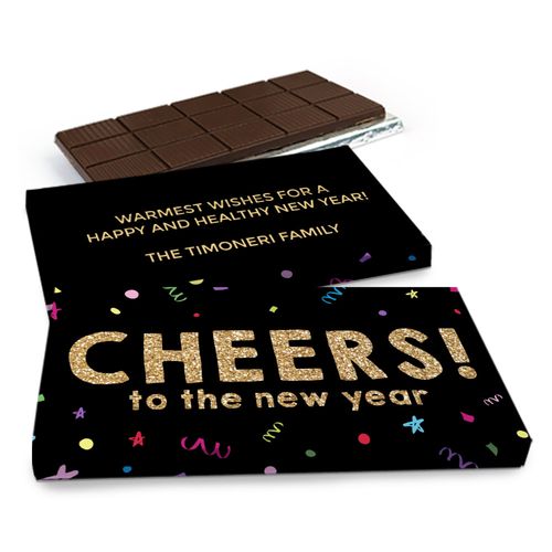 Deluxe Personalized New Year Cheer Chocolate Bar in Gift Box (3oz Bar)
