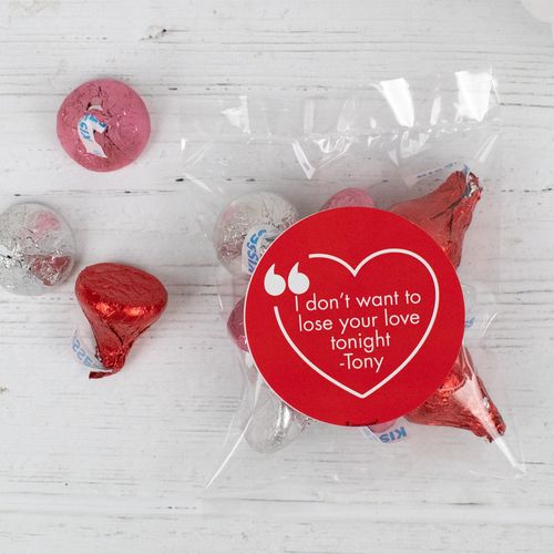 Personalized Valentine's Day Heart Message Candy Bags with Hershey's Love MIx Kisses