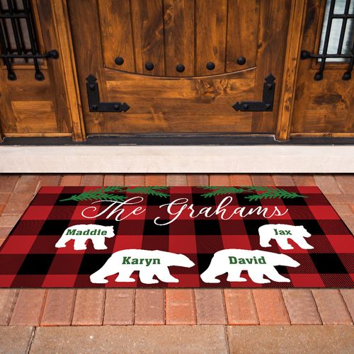 Personalized 18" x 36" Doormat Plaid Bear Family of 4