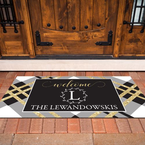 Personalized 18" x 36" Doormat Welcome Plaid
