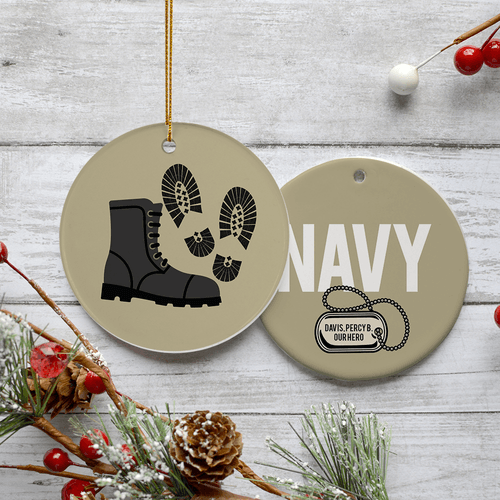 Personalized Navy Boots Holiday Ornament