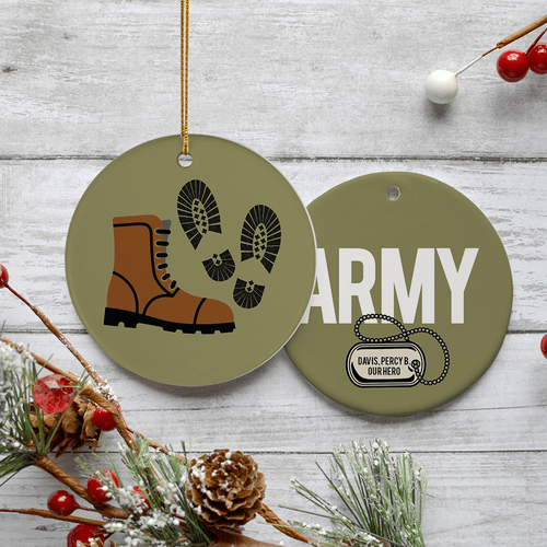 Personalized Army Boots Holiday Ornament