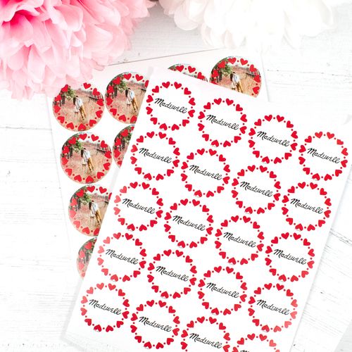 Personalized Valentine's Day 2" Stickers - Heart Wreath