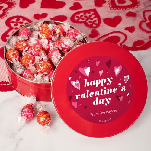 Personalized Valentine's Day Happy Hearts Tin with Lindt Truffles (approx 35 pcs)