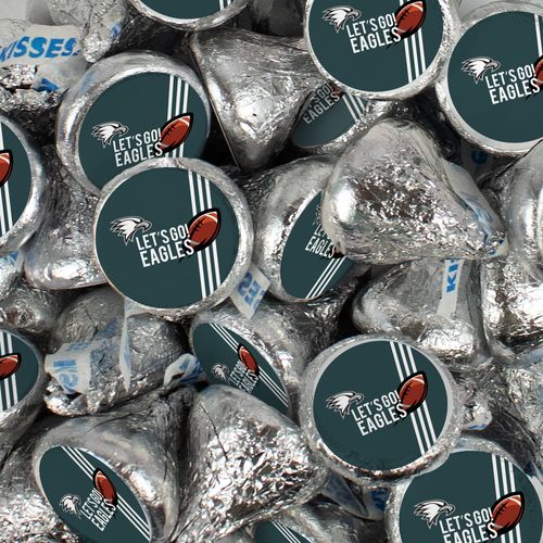 Eagles Football Party Stickers and Hershey's Kisses Candy - Assembled 100 Pack