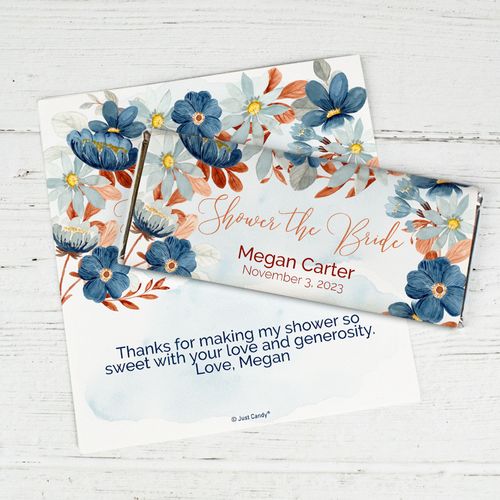 Personalized Blue Floral Shower The Bride Hershey's Chocolate Bar Wrappers