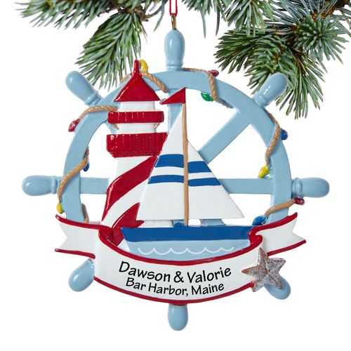Nautical Sailboat With Lighthouse Holiday Ornament