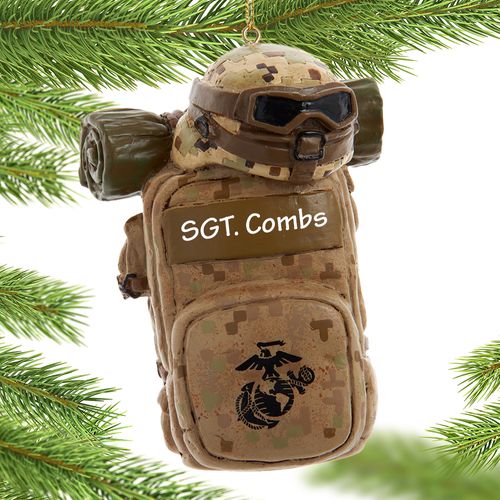 US Marines Backpack With Helmet Holiday Ornament