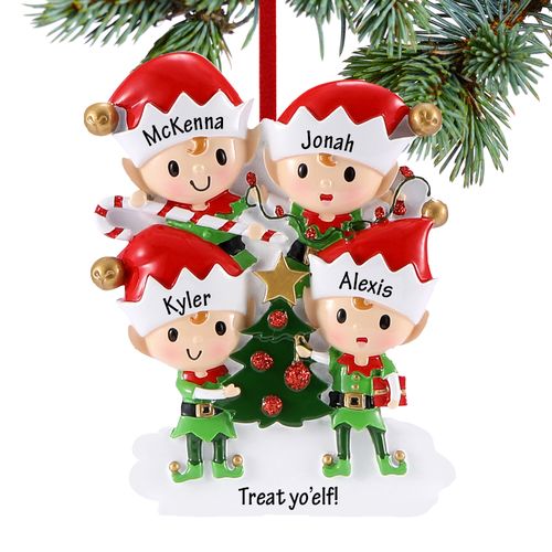 Elves Family Of 4 Holiday Ornament