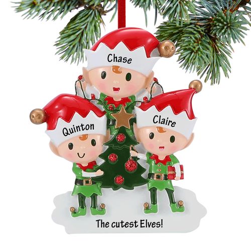 Elves Family Of 3 Holiday Ornament