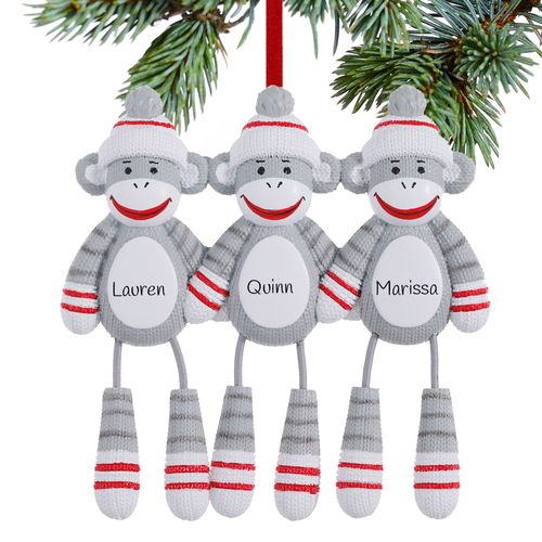 Sock Monkey Family Of 3 Holiday Ornament