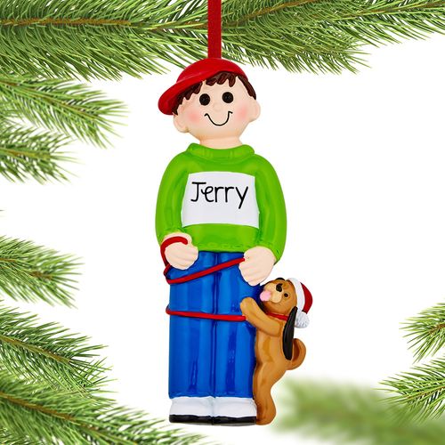 Personalized Male Walking Dog Christmas Holiday Ornament