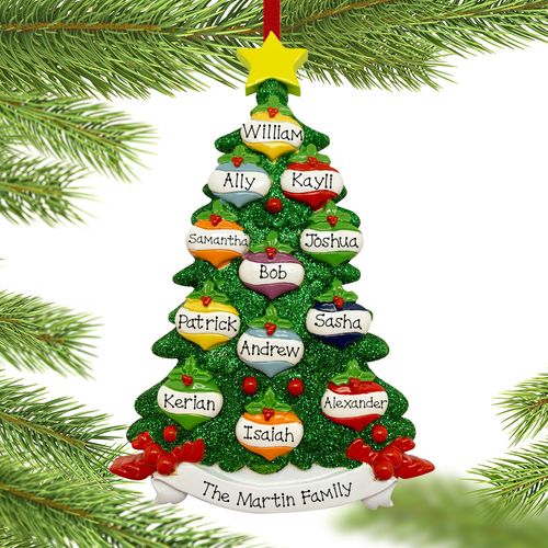 Personalized Tree Family Of 12 Holiday Ornament