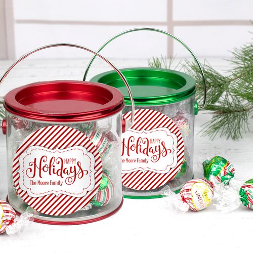 Personalized Christmas Striped Happy Holidays Lindt Truffle Mix Paint Can
