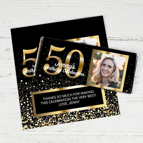 Personalized 50th Birthday Celebration Chocolate Bar Wrappers