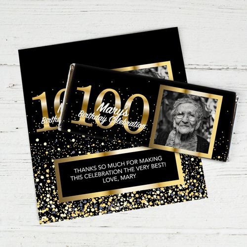 Personalized 100th Birthday Celebration Chocolate Bar Wrappers