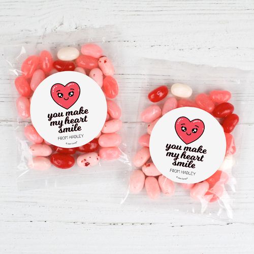 Personalized You Make My Heart Smile Candy Bags with Jelly Belly Jelly Beans