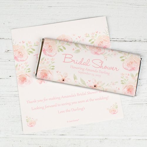 Personalized Pastel Pink Flowers Bridal Shower Hershey's Chocolate Bar Wrappers