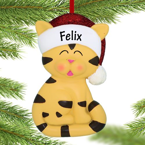 Personalized Tabby Cat With Santa Hat Holiday Ornament