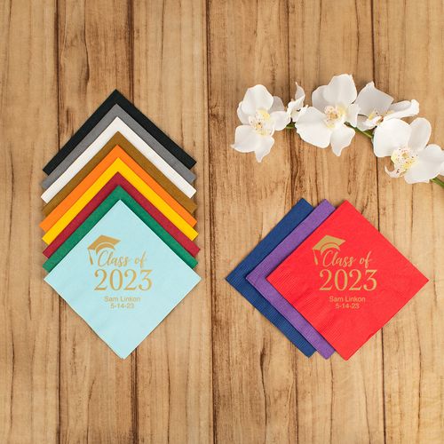 Personalized Graduation Class of 2023 Metallic Angled 3-Ply Traditional Beverage Napkins