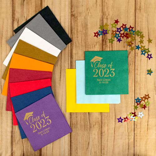 Personalized Graduation Class of 2023 Metallic 3-Ply Traditional Beverage Napkins