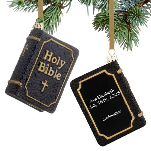 Personalized Black Holy Bible Confirmation Holiday Ornament