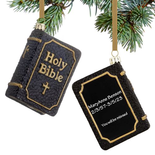Personalized Black Holy Bible Rememberance Holiday Ornament