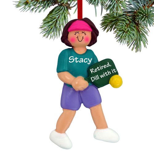 Personalized Pickleball Female Retirement Holiday Ornament