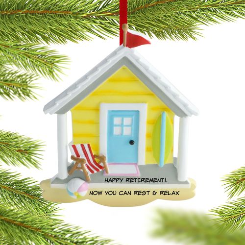 Personalized Yellow Beach House Retirement Holiday Ornament