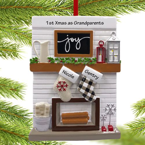 Personalized Fireplace Mantel Grandparents Holiday Ornament