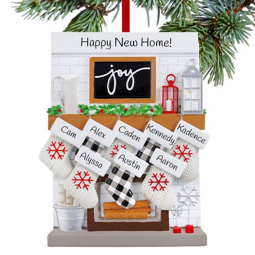 Personalized Fireplace New Home Mantle Family Of 8 Holiday Ornament