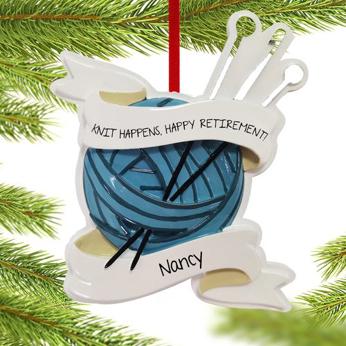 Personalized Knitting Retirement Holiday Ornament